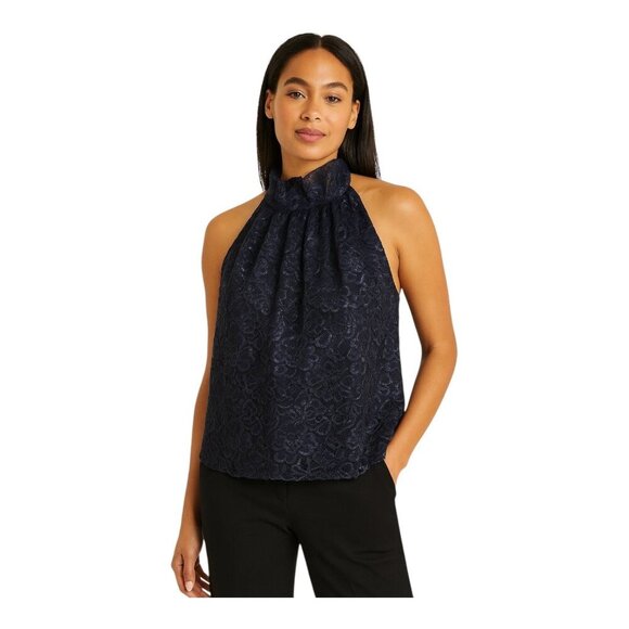 J.CREW Tops - J Crew Womens Tie Neck in Metallic Lance Top~Size M~Midnight Blue Blouse L15 16